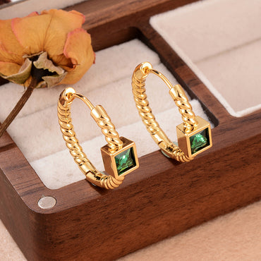 1 Pair Ig Style Square Copper Zircon 18k Gold Plated Hoop Earrings