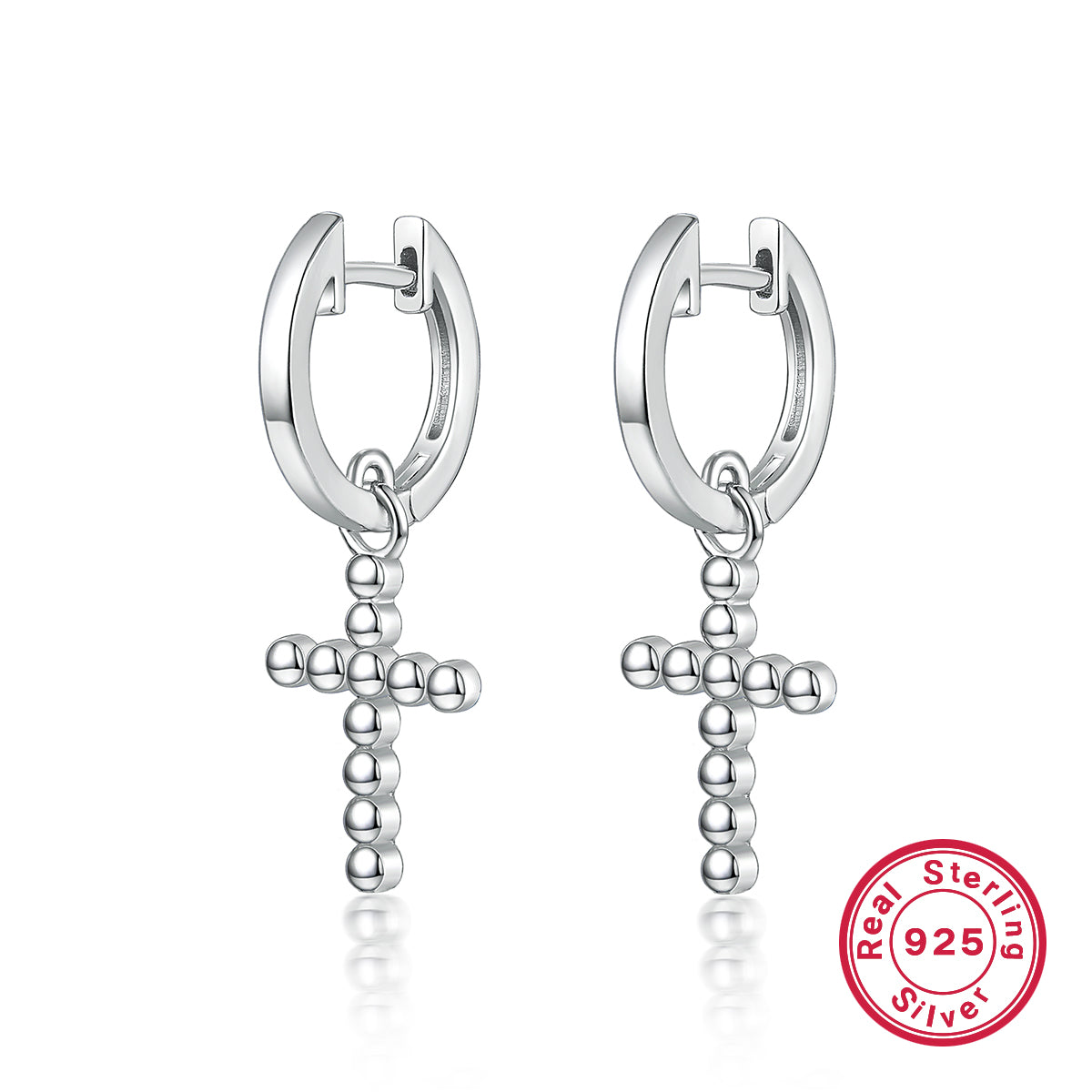 1 Pair Classic Style Cross Plating Sterling Silver White Gold Plated Drop Earrings