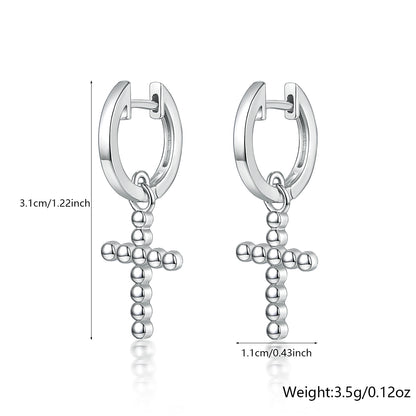 1 Pair Classic Style Cross Plating Sterling Silver White Gold Plated Drop Earrings