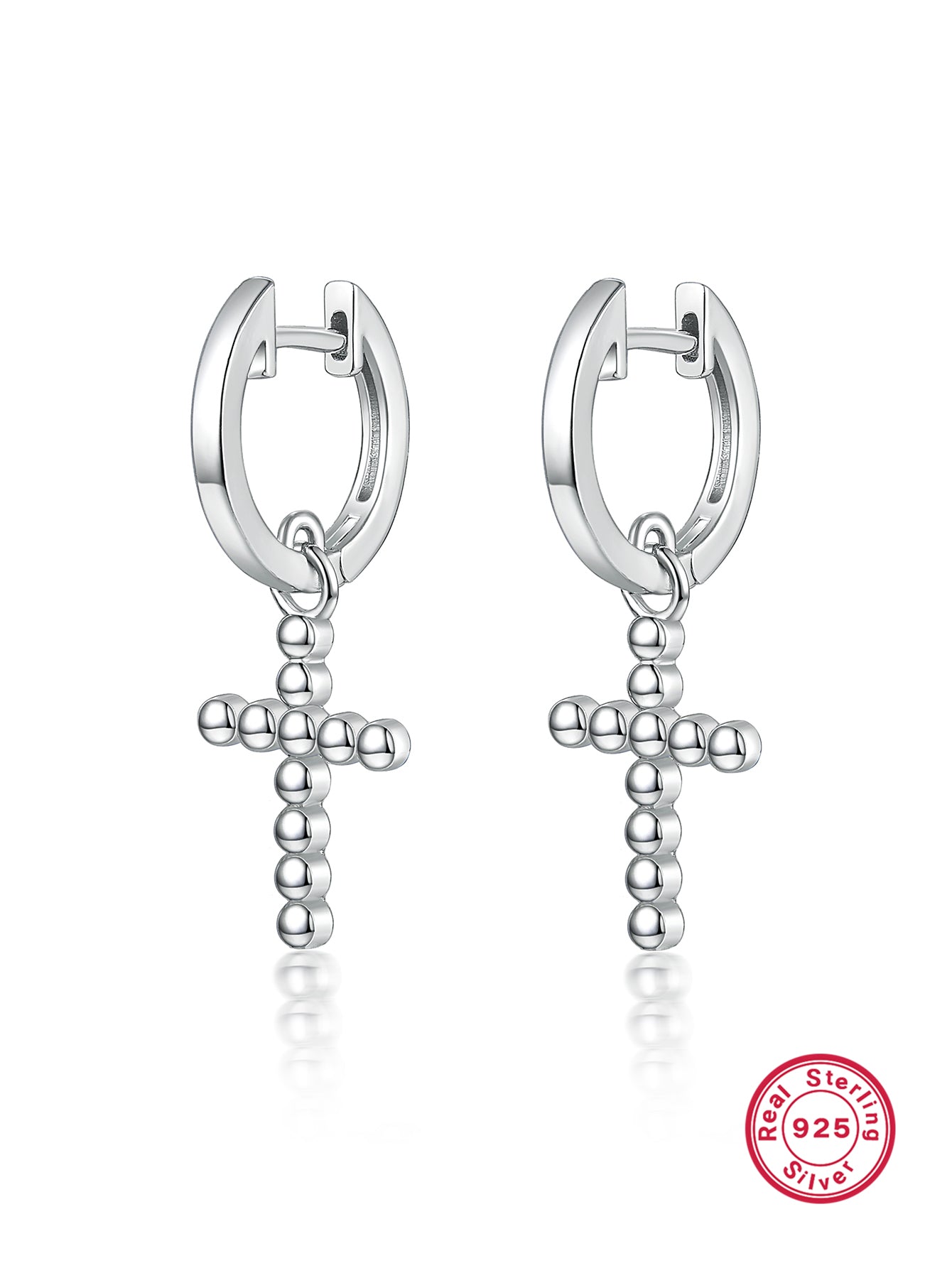 1 Pair Classic Style Cross Plating Sterling Silver White Gold Plated Drop Earrings