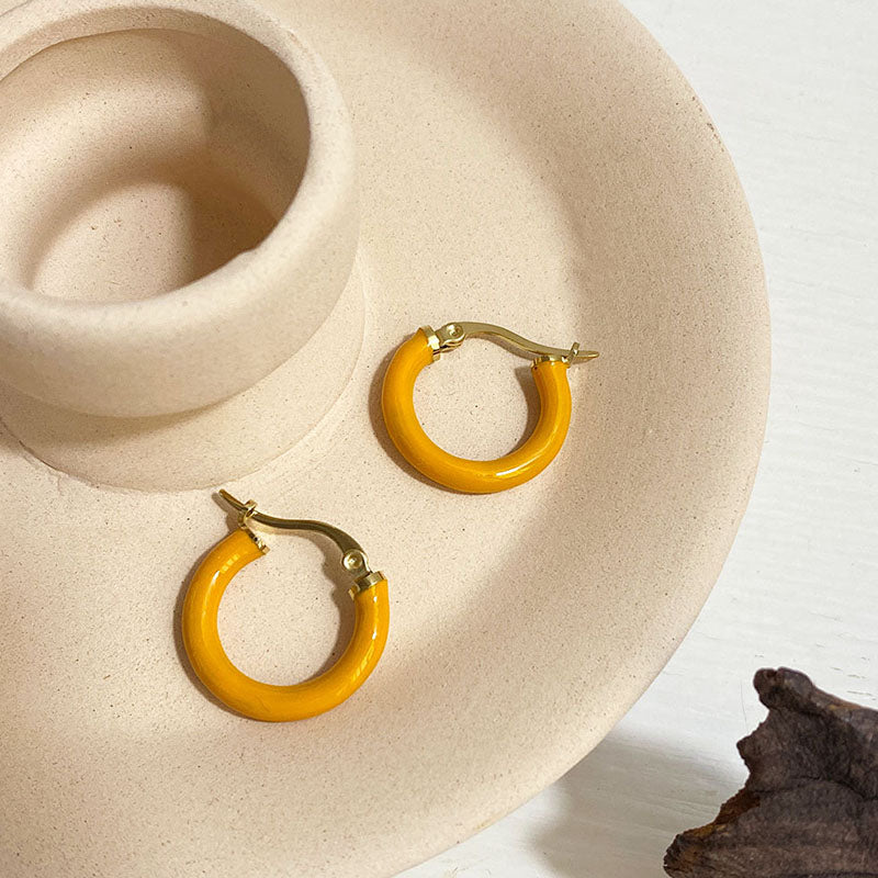 1 Pair Lady Round Enamel Plating Stainless Steel 18k Gold Plated Earrings