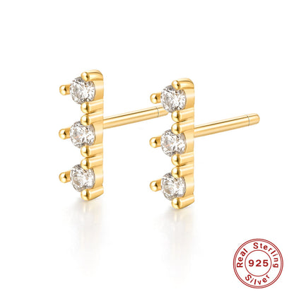 1 Pair Simple Style Round Plating Inlay Sterling Silver Zircon 18k Gold Plated Rhodium Plated Ear Studs