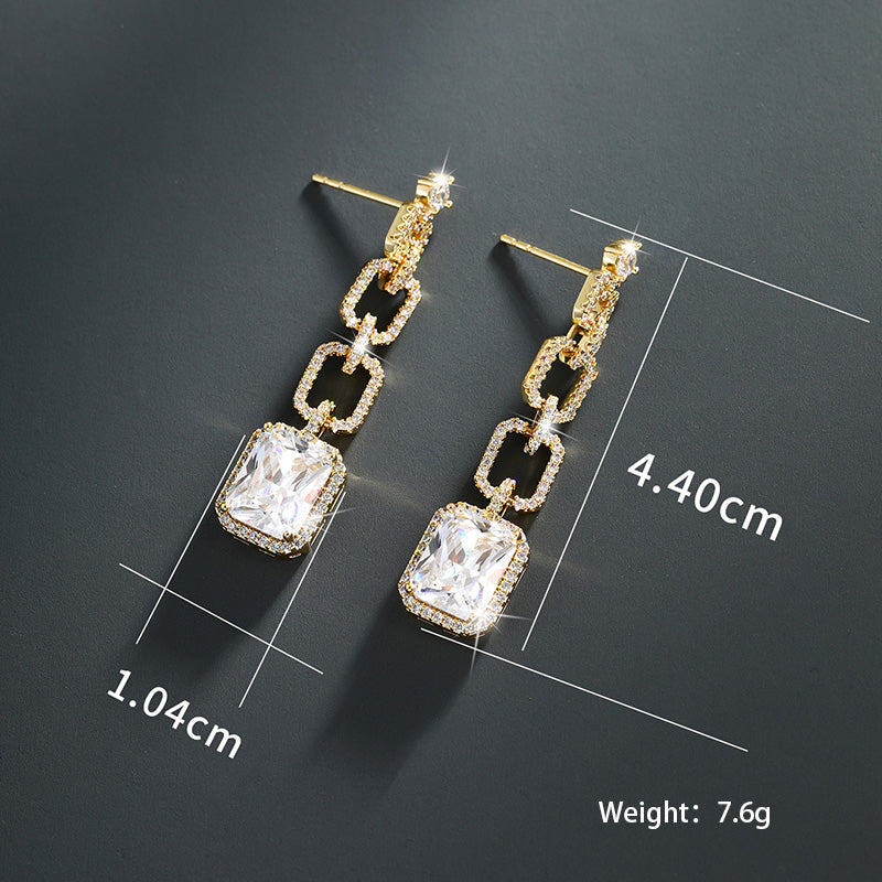 1 Pair Glam Xuping Shiny Square Plating Inlay Alloy Copper Alloy Artificial Gemstones 14k Gold Plated Drop Earrings