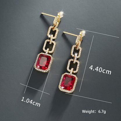 1 Pair Glam Xuping Shiny Square Plating Inlay Alloy Copper Alloy Artificial Gemstones 14k Gold Plated Drop Earrings