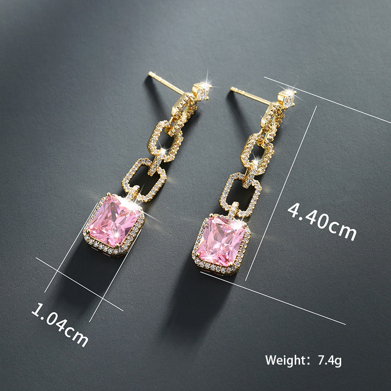 1 Pair Glam Xuping Shiny Square Plating Inlay Alloy Copper Alloy Artificial Gemstones 14k Gold Plated Drop Earrings