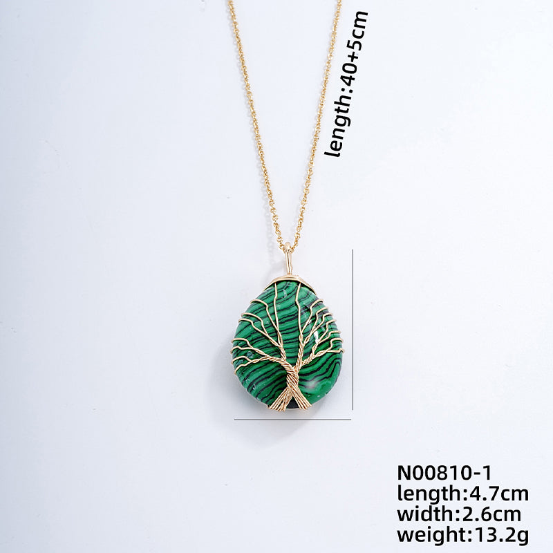 Ig Style Simple Style Water Droplets Stainless Steel Natural Stone Knitting Pendant Necklace