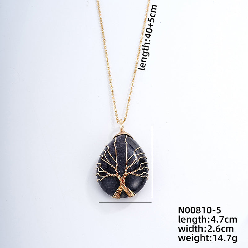 Ig Style Simple Style Water Droplets Stainless Steel Natural Stone Knitting Pendant Necklace