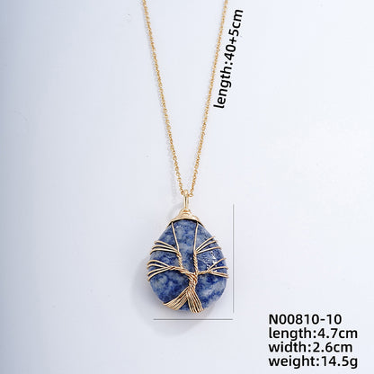 Ig Style Simple Style Water Droplets Stainless Steel Natural Stone Knitting Pendant Necklace