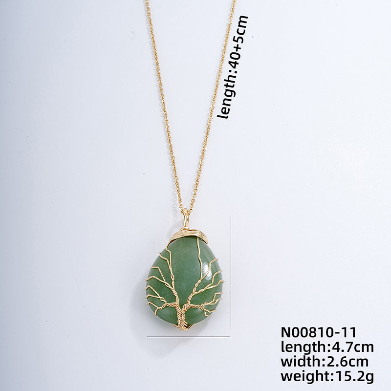 Ig Style Simple Style Water Droplets Stainless Steel Natural Stone Knitting Pendant Necklace