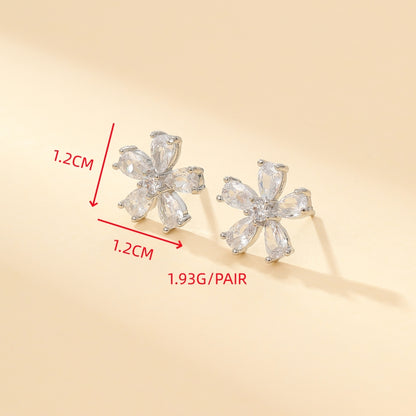 1 Pair Simple Style Shiny Flower Plating Inlay Copper Zircon Gold Plated Ear Studs