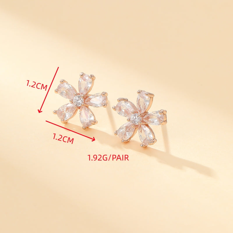 1 Pair Simple Style Shiny Flower Plating Inlay Copper Zircon Gold Plated Ear Studs