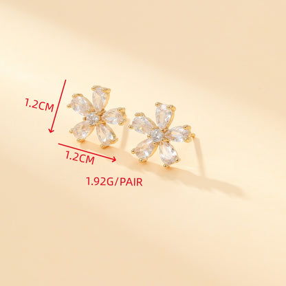 1 Pair Simple Style Shiny Flower Plating Inlay Copper Zircon Gold Plated Ear Studs