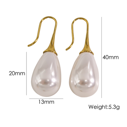 1 Pair Elegant Simple Style Solid Color Plating Inlay Stainless Steel Freshwater Pearl Titanium Steel Pearl 14k Gold Plated Drop Earrings