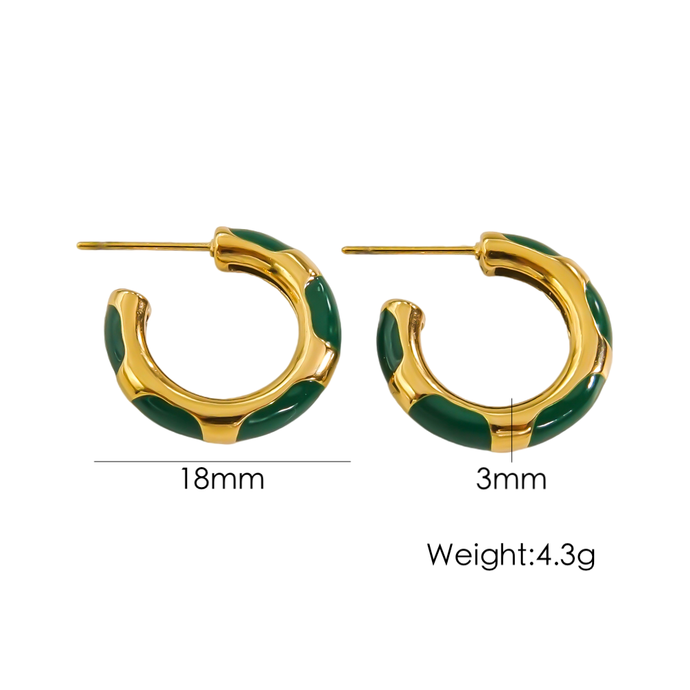 1 Pair Simple Style Round Enamel Plating Stainless Steel Titanium Steel 14k Gold Plated Earrings