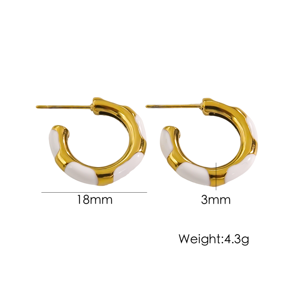 1 Pair Simple Style Round Enamel Plating Stainless Steel Titanium Steel 14k Gold Plated Earrings