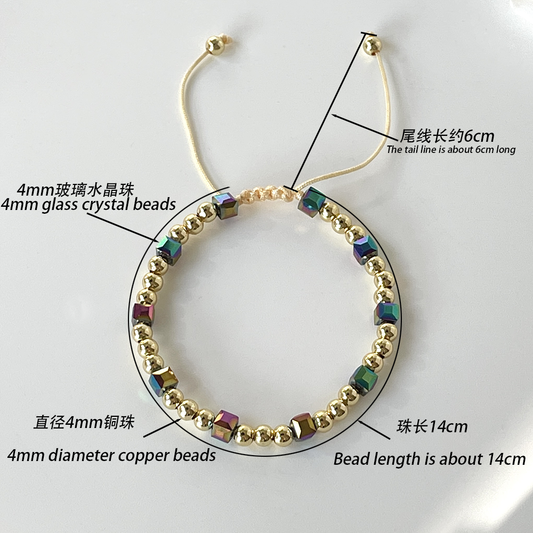 Vacation Simple Style Square Artificial Crystal Copper Beaded Plating 18k Gold Plated Bracelets