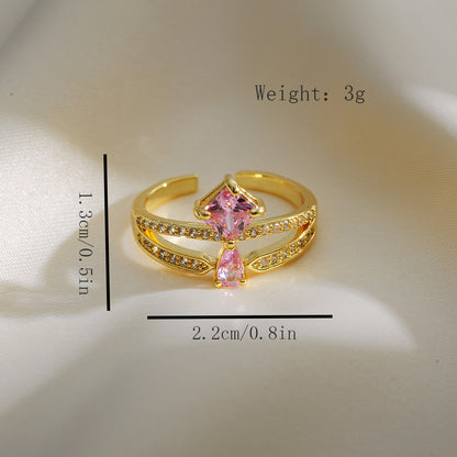 Lady Round Copper Inlay Zircon Open Rings