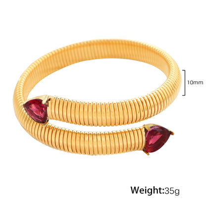 Retro Punk Heart Shape Titanium Steel Asymmetrical Plating Inlay Zircon 18k Gold Plated Bangle