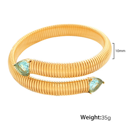 Retro Punk Heart Shape Titanium Steel Asymmetrical Plating Inlay Zircon 18k Gold Plated Bangle