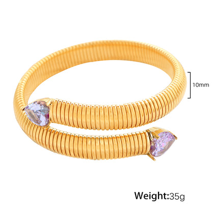 Retro Punk Heart Shape Titanium Steel Asymmetrical Plating Inlay Zircon 18k Gold Plated Bangle