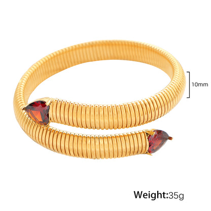 Retro Punk Heart Shape Titanium Steel Asymmetrical Plating Inlay Zircon 18k Gold Plated Bangle