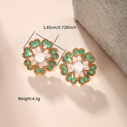 1 Pair Glam Xuping Heart Shape Flower Plating Inlay Alloy Copper Alloy Artificial Gemstones 18k Gold Plated Ear Studs