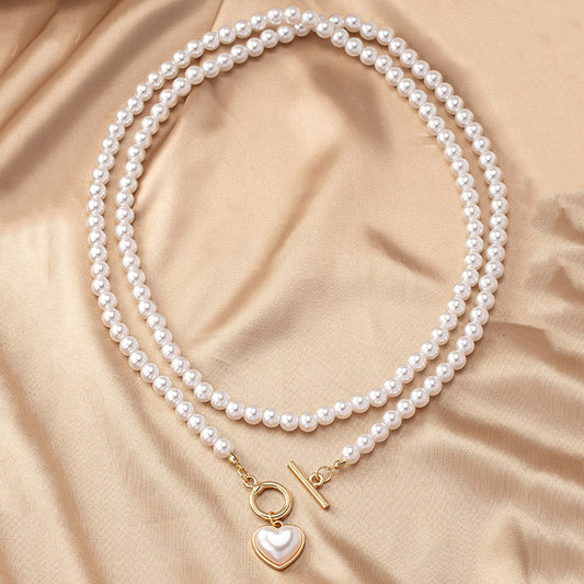 Elegant Classical Heart Shape Artificial Pearl Alloy Beaded Plating Women's Pendant Necklace