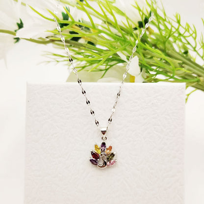 Stainless Steel Shiny Peacock Horse Inlay Zircon Pendant Necklace