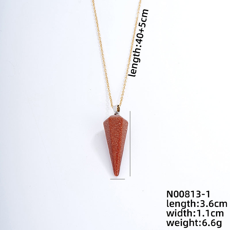 Ig Style Handmade Simple Style Geometric Stainless Steel Natural Stone Pendant Necklace