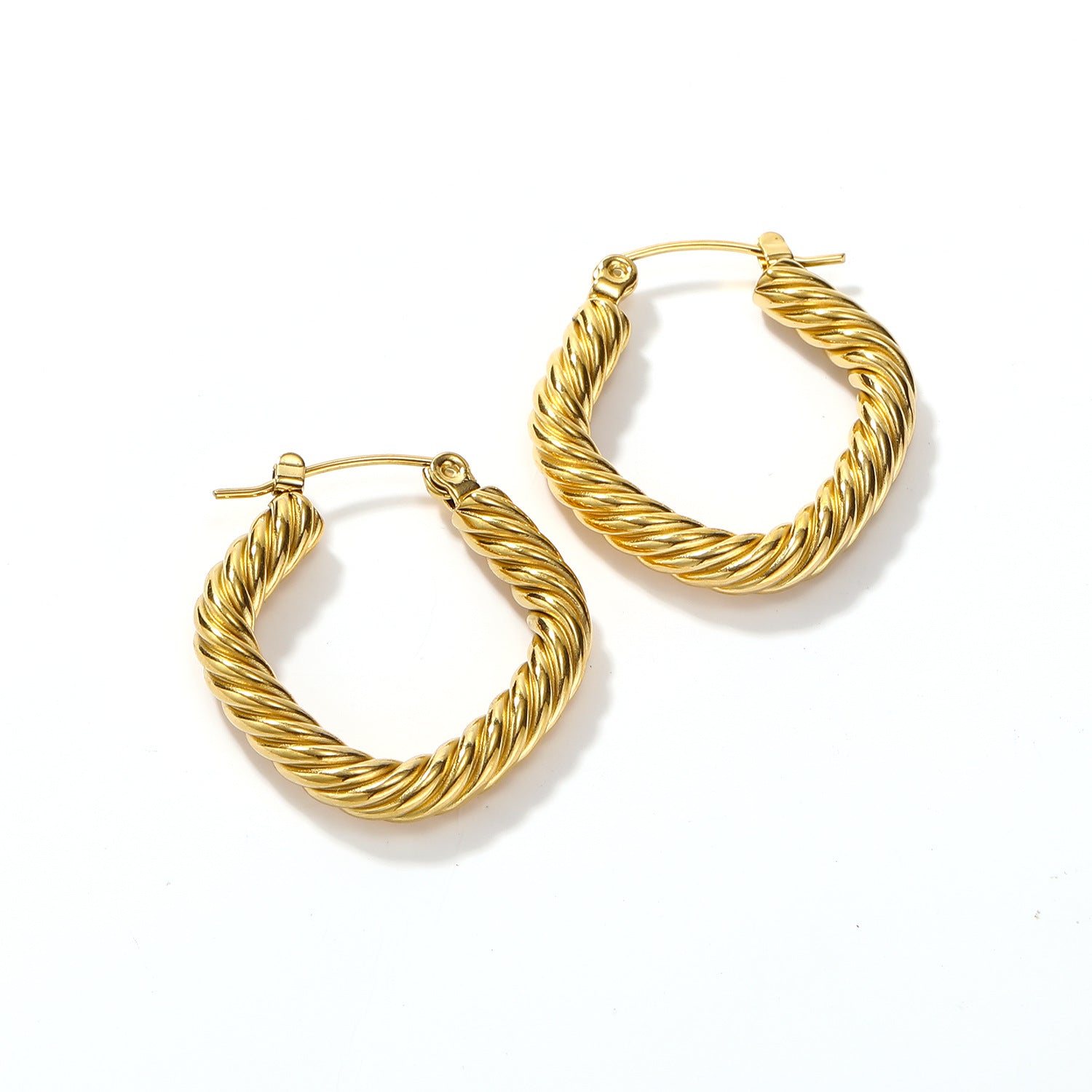 Elegant Vintage Style Square Twist Stainless Steel Plating 18k Gold Plated Earrings