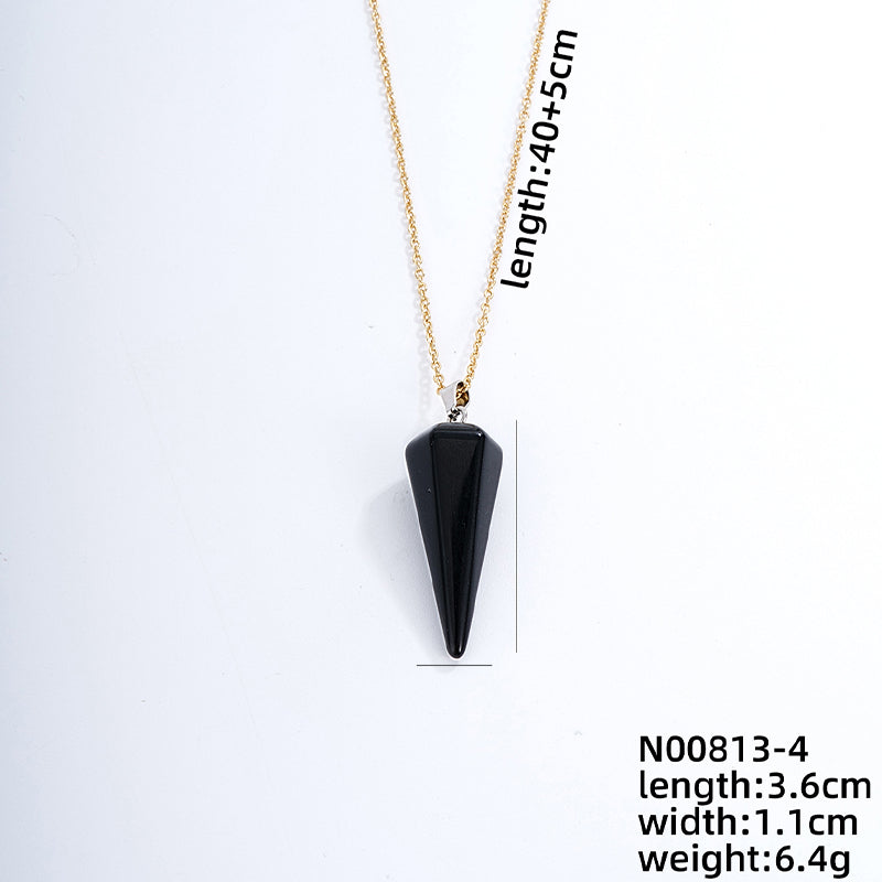 Ig Style Handmade Simple Style Geometric Stainless Steel Natural Stone Pendant Necklace