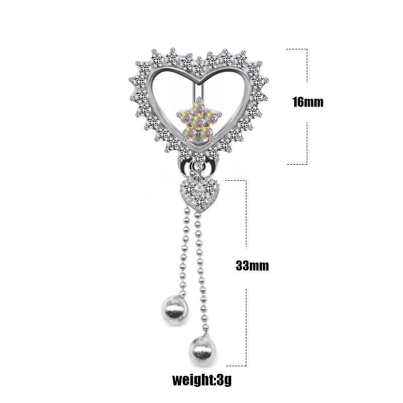 Elegant Luxurious Classic Style Heart Shape Wings Butterfly Stainless Steel White Gold Plated Rhinestones Glass Stone Zircon Belly Ring In Bulk