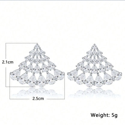 1 Pair Vacation Shiny Sector Plating Inlay Copper Zircon White Gold Plated Ear Studs