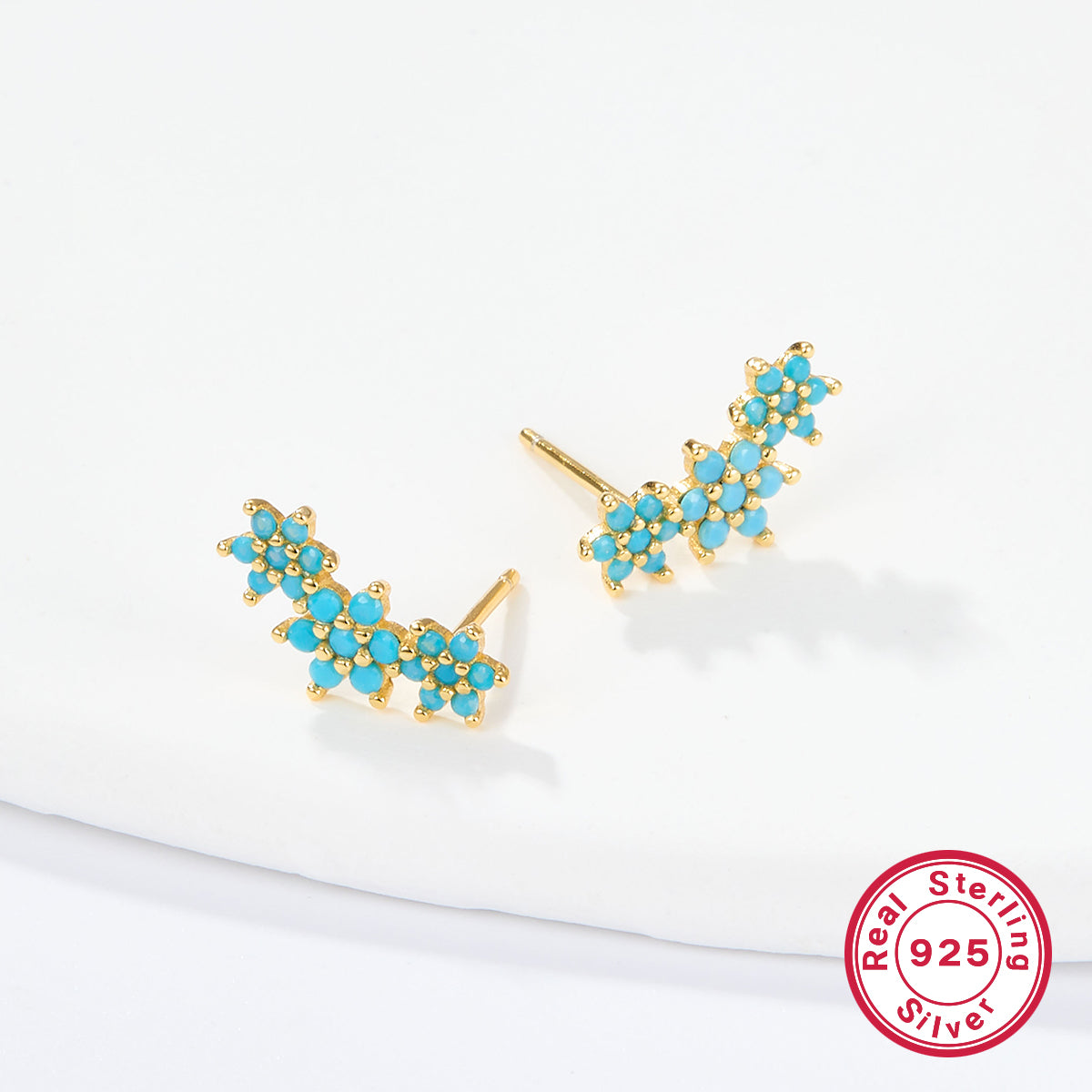 1 Pair Sweet Flower Plating Inlay Sterling Silver Zircon 18k Gold Plated White Gold Plated Ear Studs