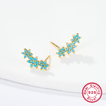 1 Pair Sweet Flower Plating Inlay Sterling Silver Zircon 18k Gold Plated White Gold Plated Ear Studs