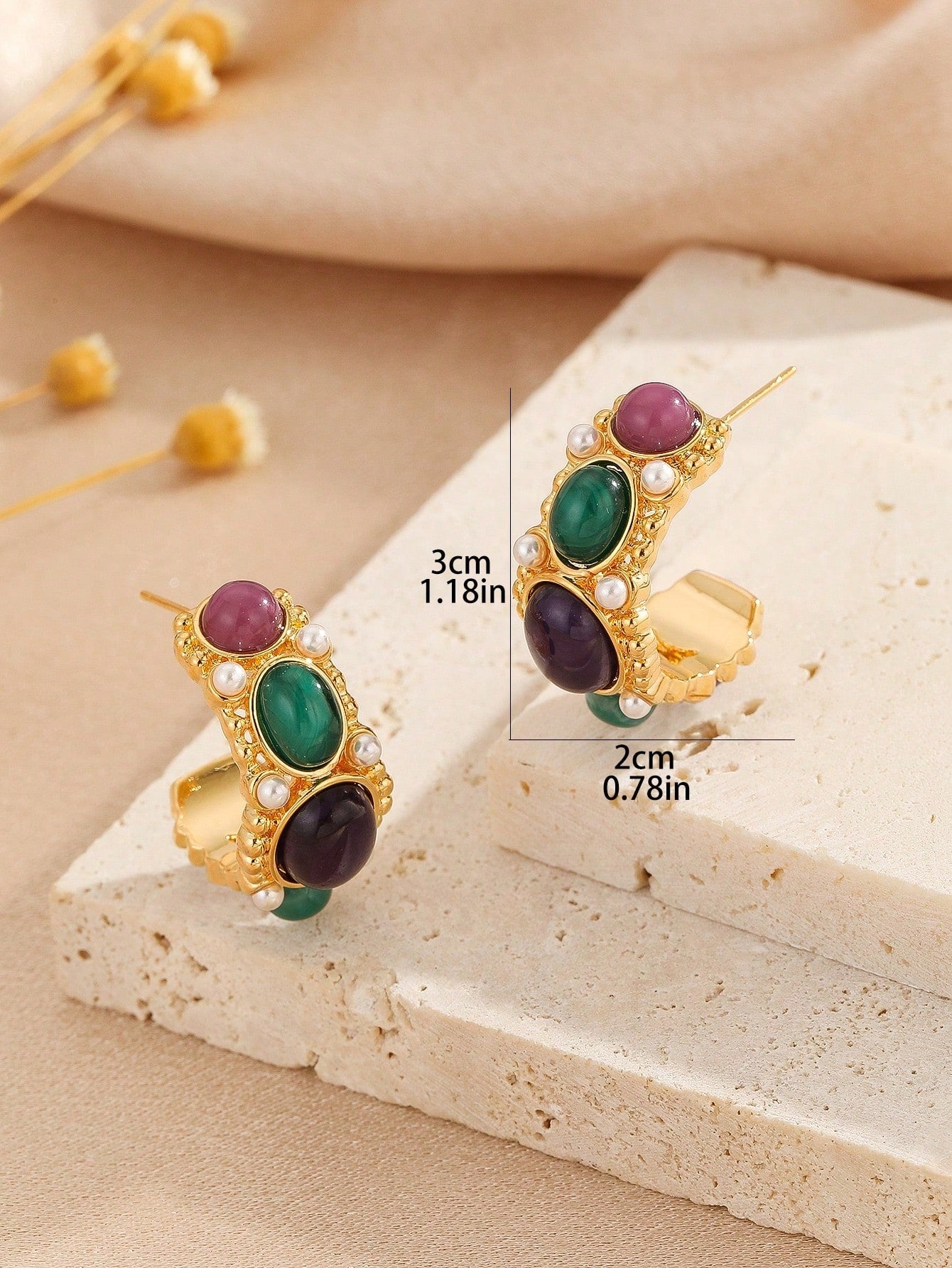 1 Pair Casual Elegant Geometric Inlay Copper Artificial Crystal 18k Gold Plated Ear Studs