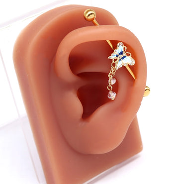 1 Piece Ig Style Elegant Star Moon Butterfly Plating Inlay Stainless Steel Alloy Copper Rhinestones Glass White Gold Plated Gold Plated Cartilage Earrings