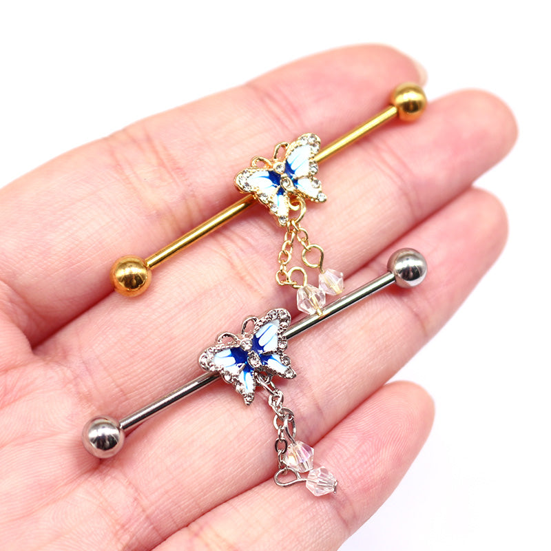 1 Piece Ig Style Elegant Star Moon Butterfly Plating Inlay Stainless Steel Alloy Copper Rhinestones Glass White Gold Plated Gold Plated Cartilage Earrings