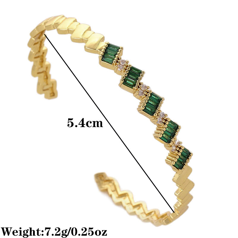 Commute Shiny C Shape Copper Plating Inlay Zircon 14k Gold Plated Bangle