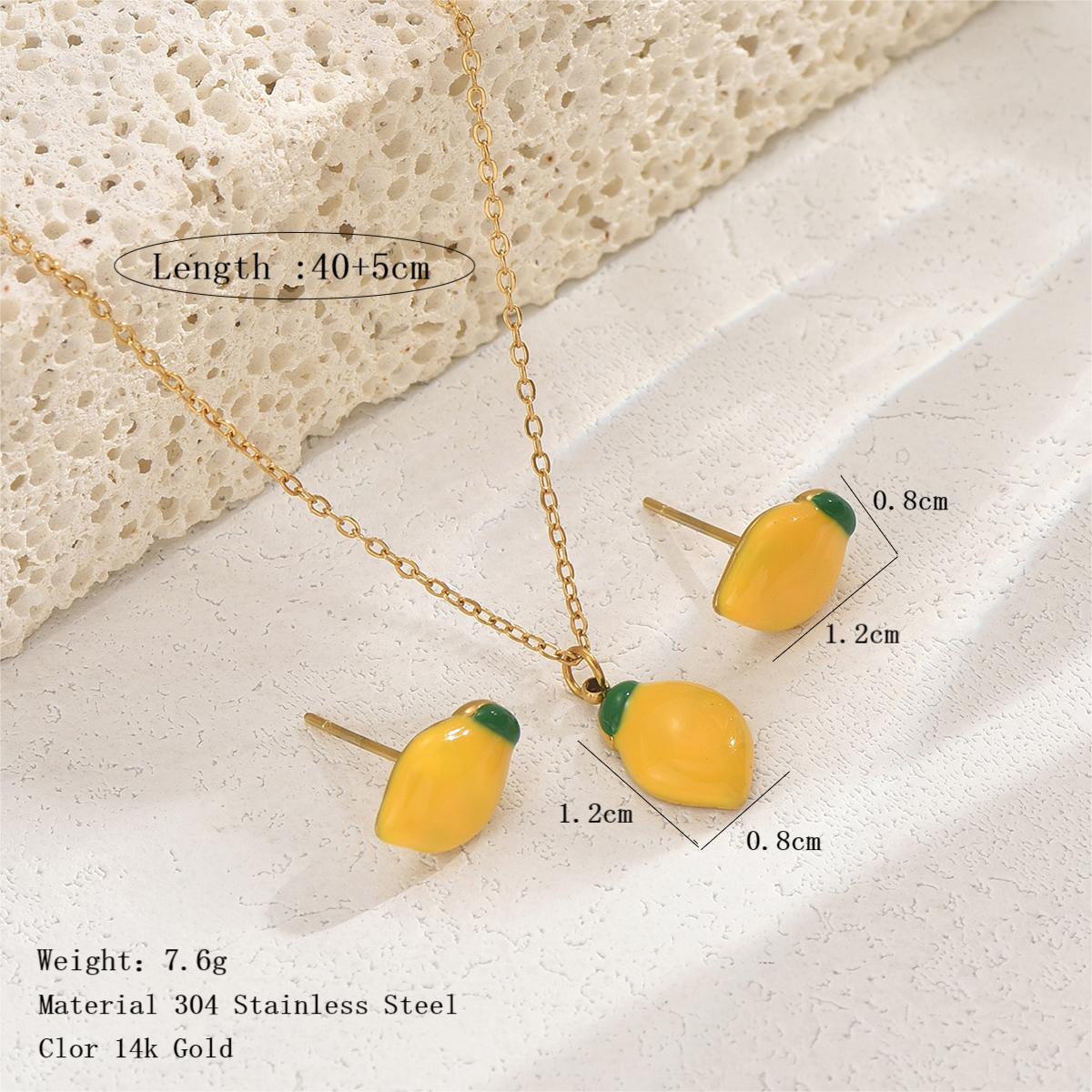 Cartoon Style Cute Lemon Fruit Stainless Steel Synthetic Resin Plating 14k Gold Plated Women's Earrings Necklace