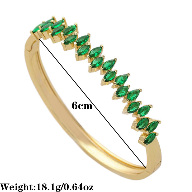 Commute Shiny Solid Color Copper Plating Inlay Zircon 14k Gold Plated Bangle