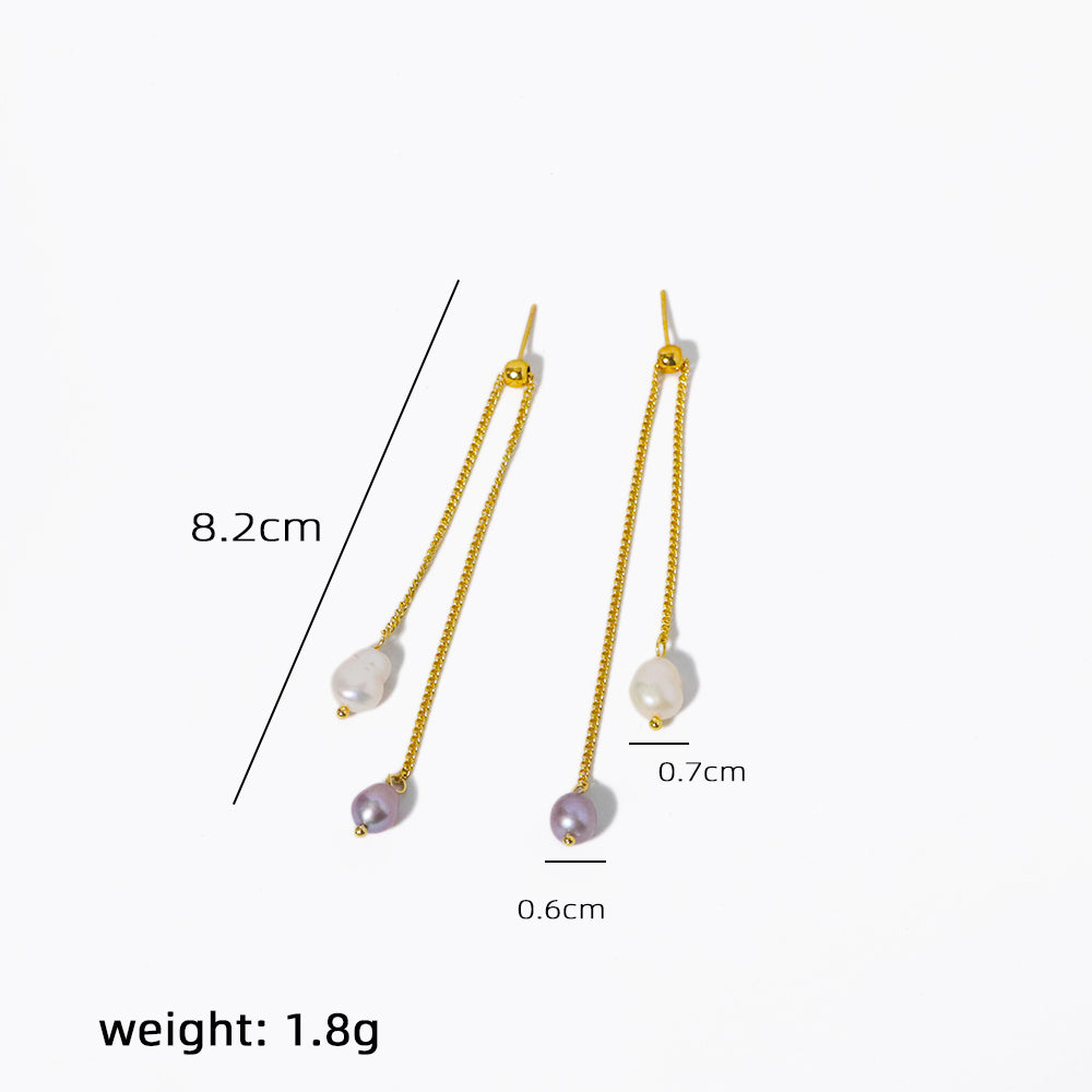 1 Pair Elegant Simple Style Geometric Tassel Freshwater Pearl 18k Gold Plated Drop Earrings