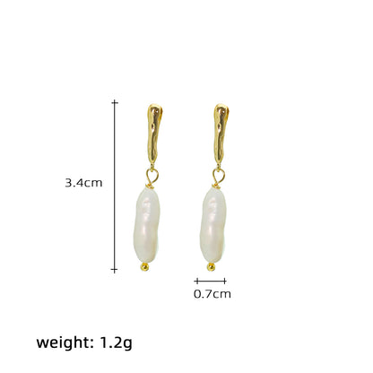 1 Pair Simple Style Geometric Freshwater Pearl Metal 18k Gold Plated Drop Earrings