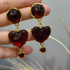 1 Pair Classical Heart Shape Inlay Copper Resin Drop Earrings