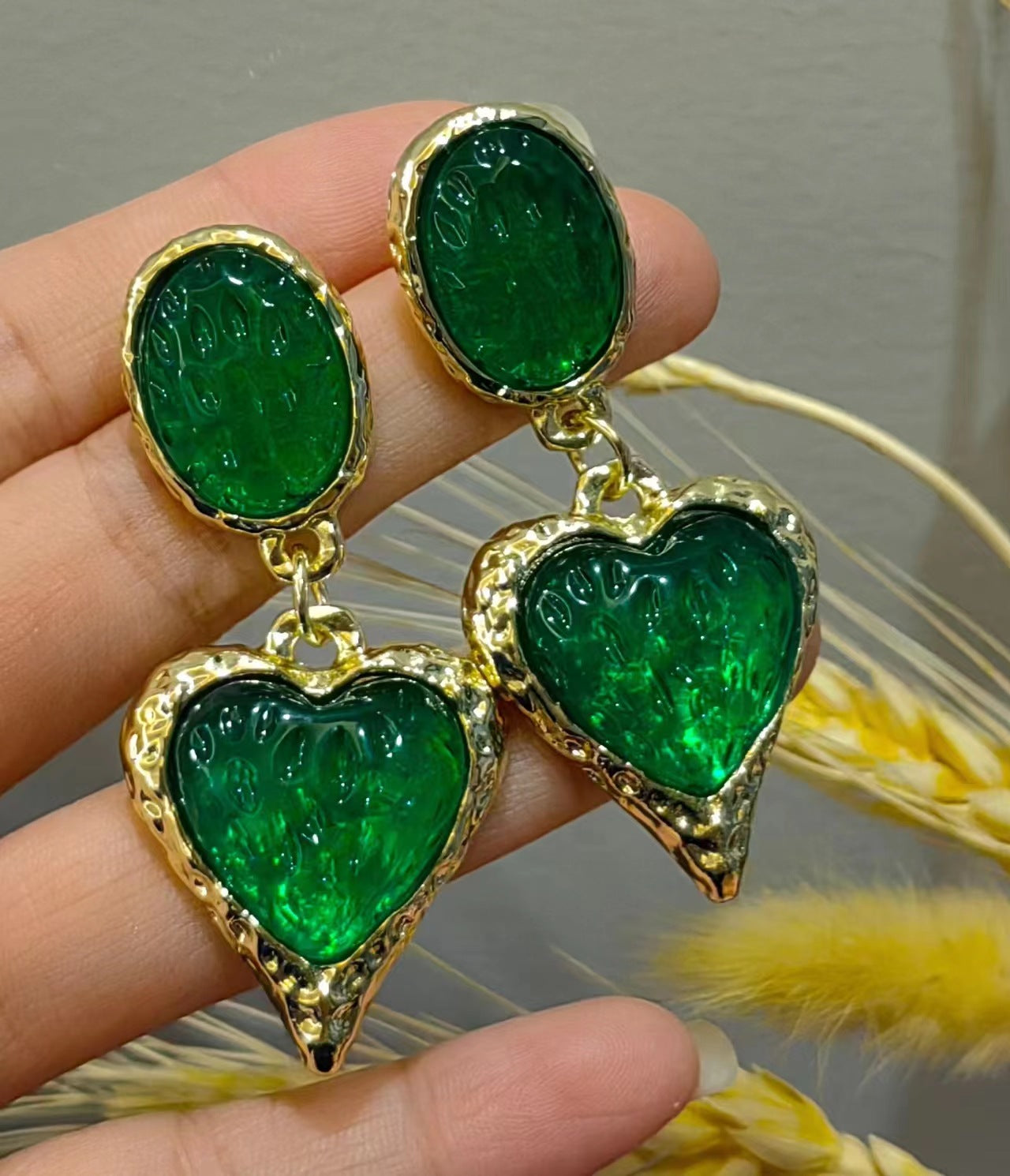 1 Pair Lady Heart Shape Inlay Copper Artificial Gemstones Drop Earrings