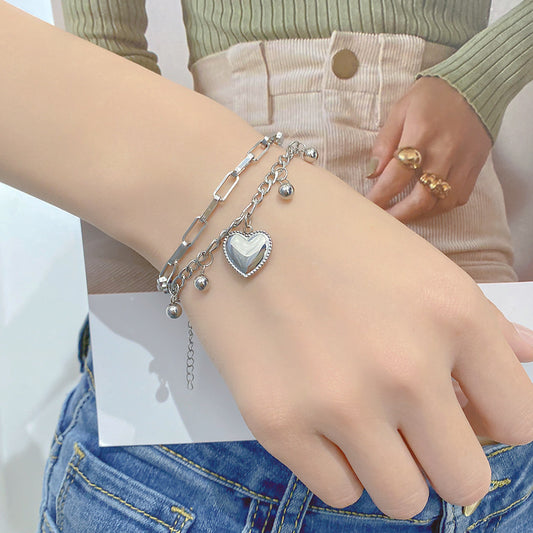 Simple Style Heart Shape Titanium Steel Plating Bracelets