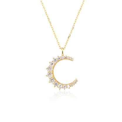 Simple Style Moon Sterling Silver Plating Inlay Zircon 18k Gold Plated White Gold Plated Pendant Necklace