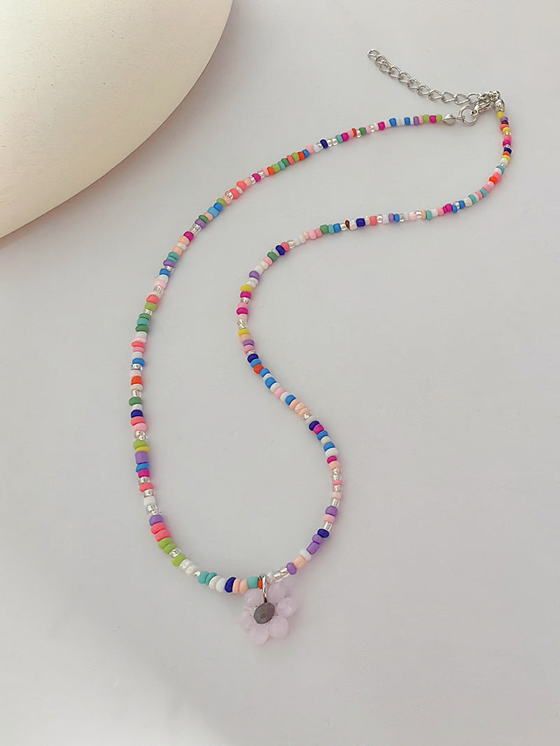 Sweet Flower Beaded Artificial Crystal Alloy Women's Pendant Necklace