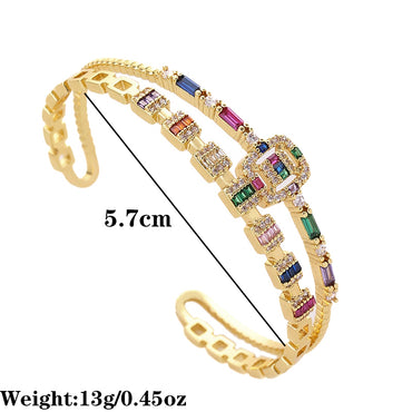 Commute C Shape Copper Plating Inlay Zircon 14k Gold Plated White Gold Plated Bangle