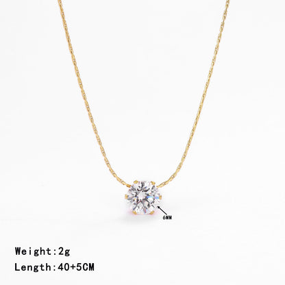 Simple Style Round Stainless Steel Plating Inlay Zircon White Gold Plated Gold Plated Necklace